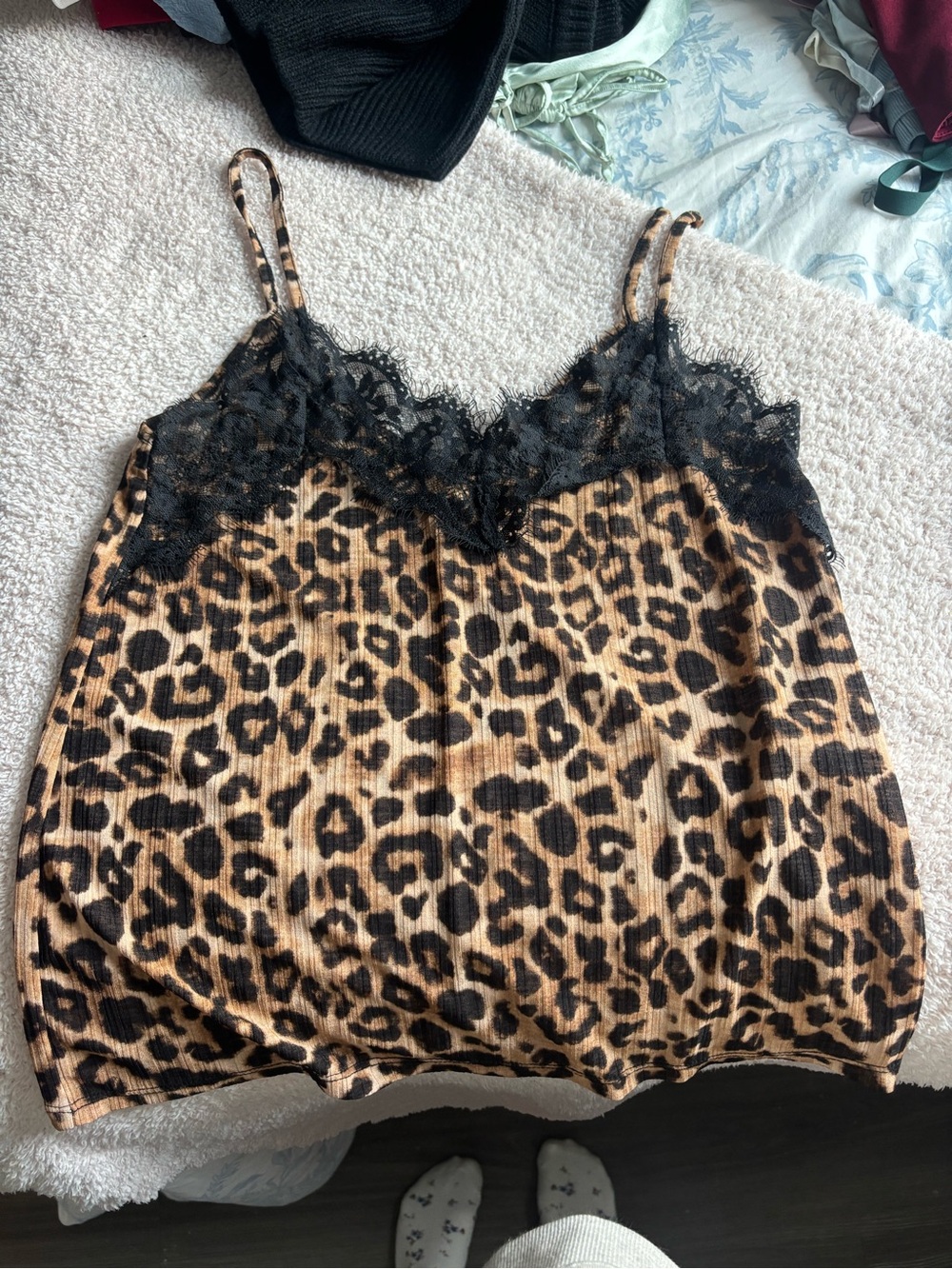 Zara Leopard Print Lace-Trim Cami - Black & Brown